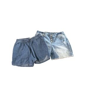 Wonder Nation Place Kids Denim Shorts XL 14-16 Elastic Waist Blue Jean Set 2